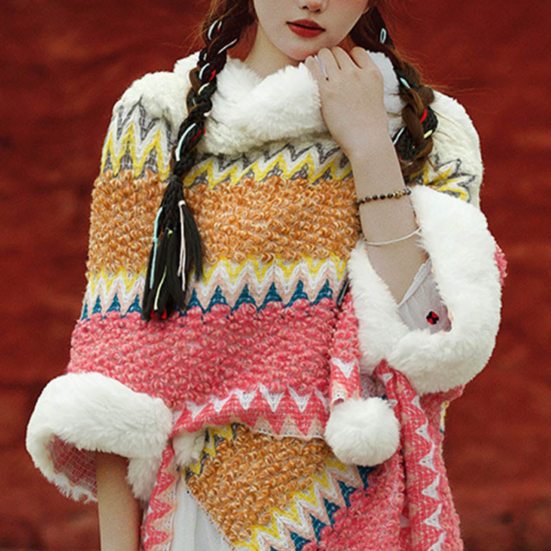 Écharpe de voyage confortable d'hiver à rayures multicolores tibétaines avec Buddha Stones - image 15