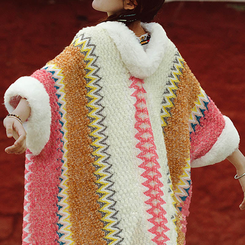 Écharpe de voyage confortable d'hiver à rayures multicolores tibétaines avec Buddha Stones