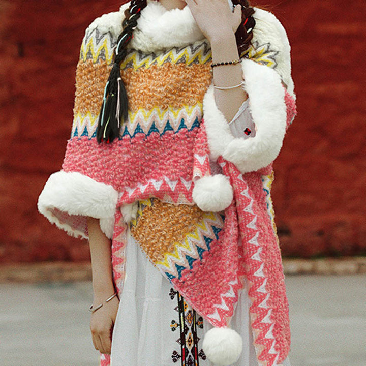 Écharpe de voyage confortable d'hiver à rayures multicolores tibétaines avec Buddha Stones