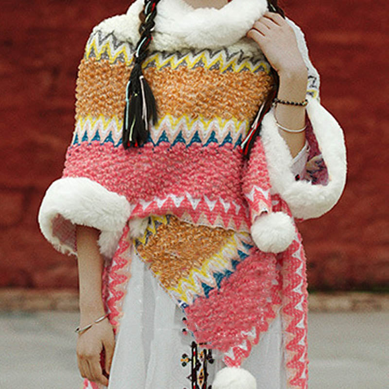 Écharpe de voyage confortable d'hiver à rayures multicolores tibétaines avec Buddha Stones