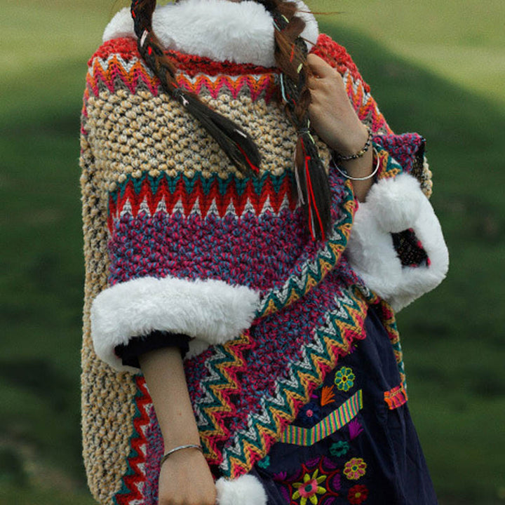 Écharpe de voyage confortable d'hiver à rayures multicolores tibétaines avec Buddha Stones
