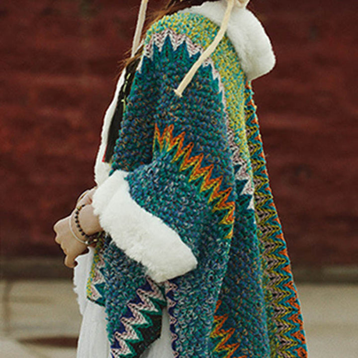 Écharpe de voyage confortable d'hiver à rayures multicolores tibétaines avec Buddha Stones