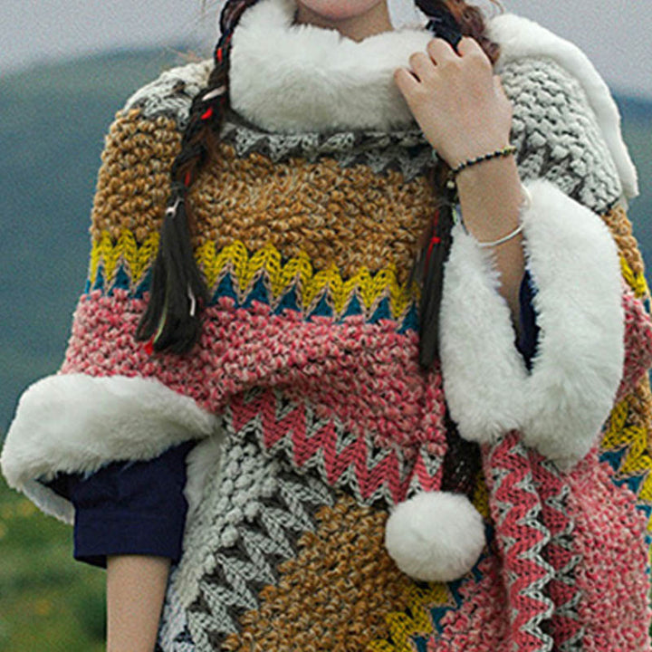 Écharpe de voyage confortable d'hiver à rayures multicolores tibétaines avec Buddha Stones