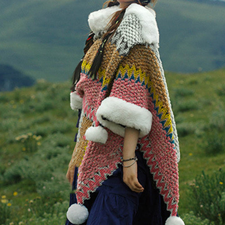 Écharpe de voyage confortable d'hiver à rayures multicolores tibétaines avec Buddha Stones
