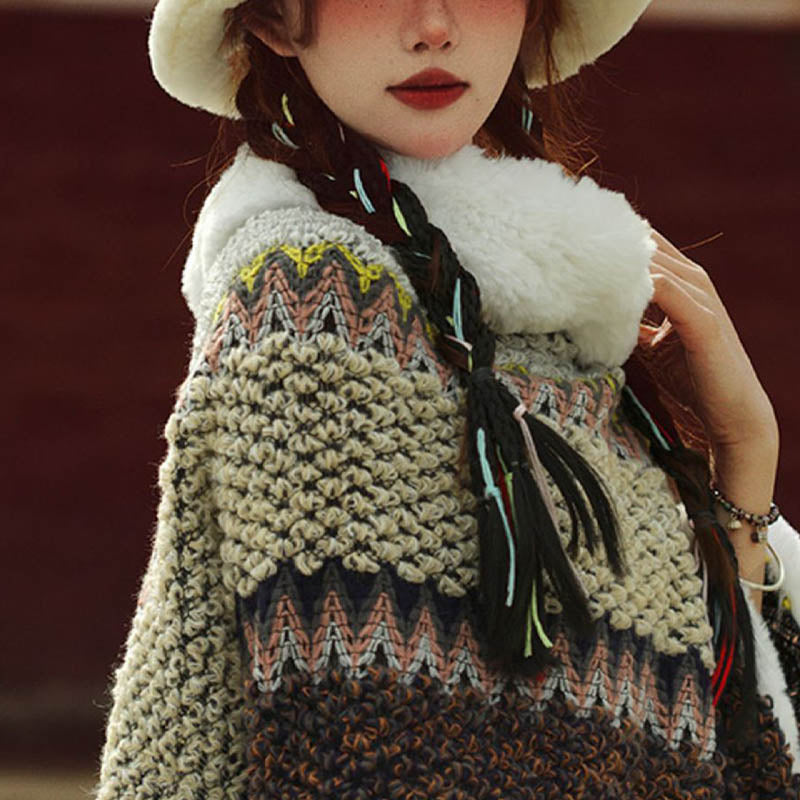 Écharpe de voyage confortable d'hiver à rayures multicolores tibétaines avec Buddha Stones - image 4