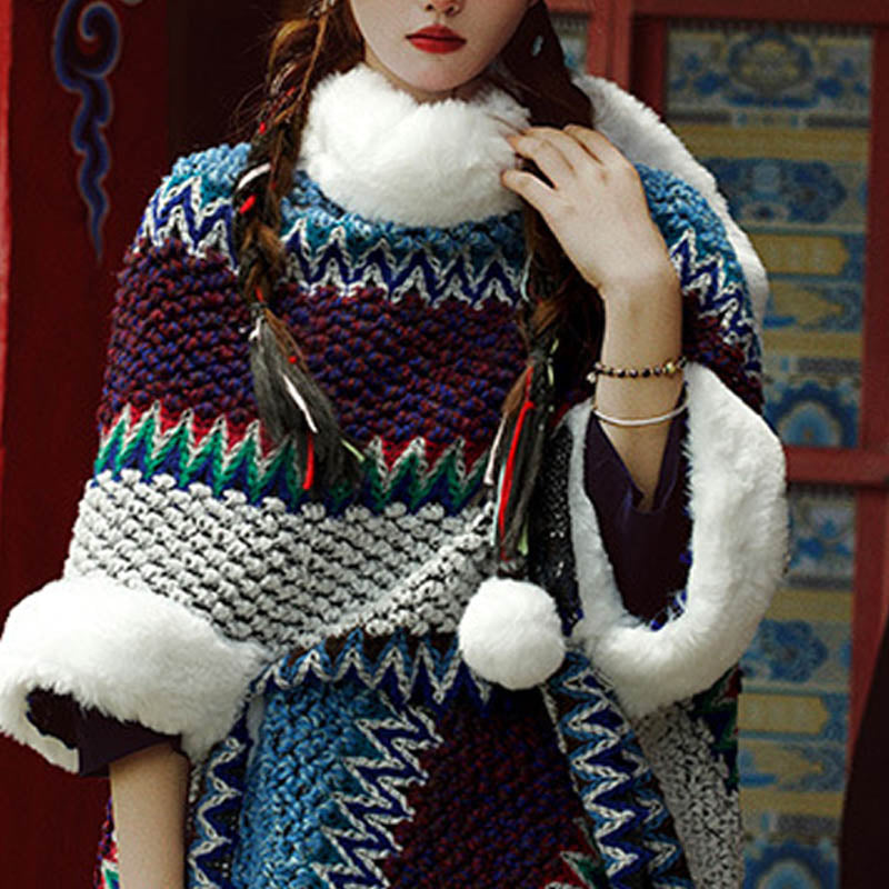 Écharpe de voyage confortable d'hiver à rayures multicolores tibétaines avec Buddha Stones