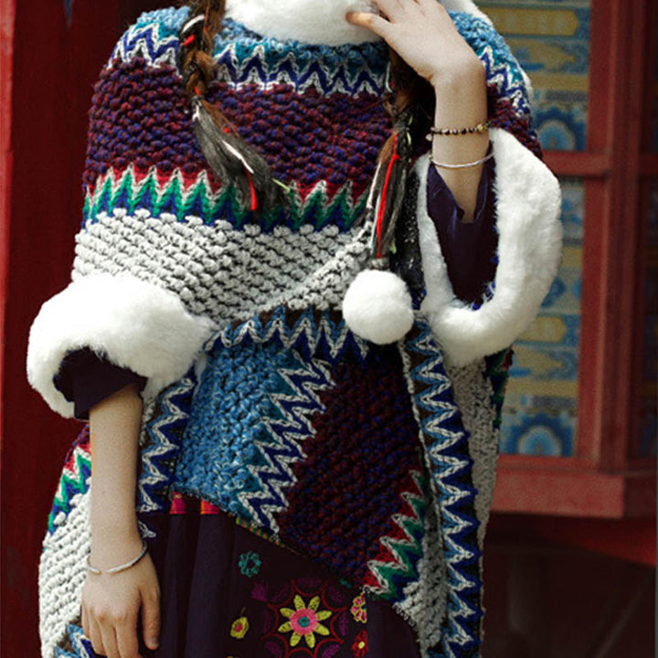 Écharpe de voyage confortable d'hiver à rayures multicolores tibétaines avec Buddha Stones