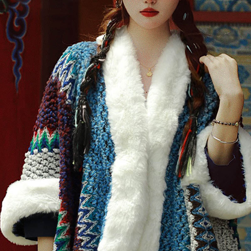 Écharpe de voyage confortable d'hiver à rayures multicolores tibétaines avec Buddha Stones