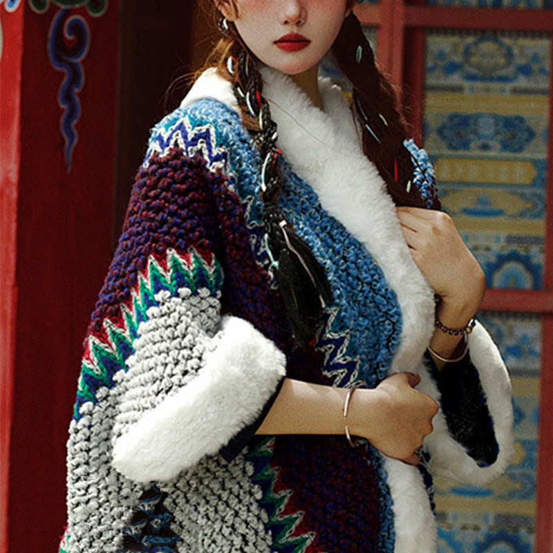 Écharpe de voyage confortable d'hiver à rayures multicolores tibétaines avec Buddha Stones