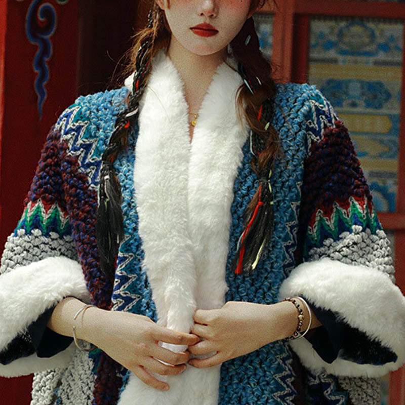 Écharpe de voyage confortable d'hiver à rayures multicolores tibétaines avec Buddha Stones - image 34