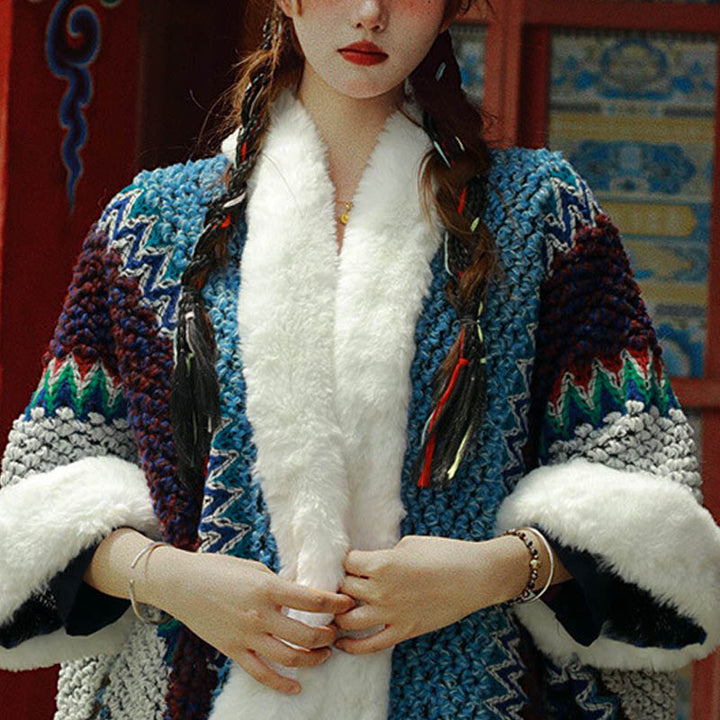 Écharpe de voyage confortable d'hiver à rayures multicolores tibétaines avec Buddha Stones - image 34