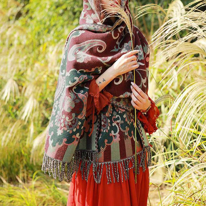 Écharpe de voyage confortable avec pompon et Buddha Stones, fleurs, feuilles, branches - image 7