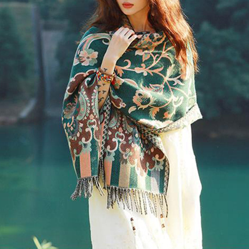 Écharpe de voyage confortable avec pompon et Buddha Stones, fleurs, feuilles, branches - image 30