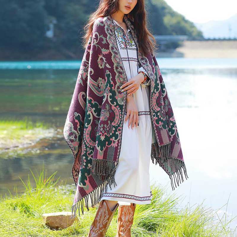 Écharpe de voyage confortable avec pompon et Buddha Stones, fleurs, feuilles, branches - image 15