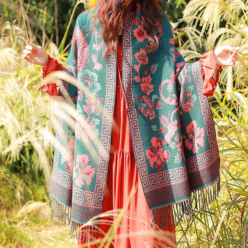 Écharpe de voyage confortable avec motif de fleurs et feuilles tibétaines et Buddha Stones - image 6