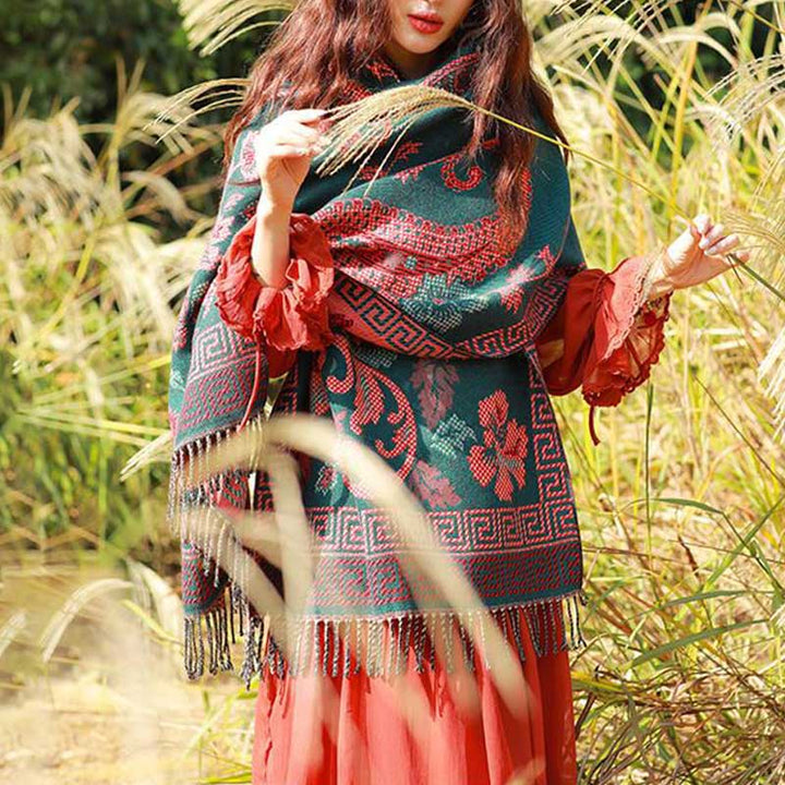 Écharpe de voyage confortable avec motif de fleurs et feuilles tibétaines et Buddha Stones - image 2