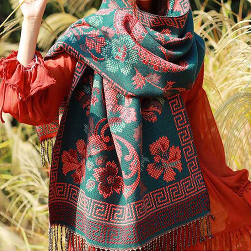 Écharpe de voyage confortable avec motif de fleurs et feuilles tibétaines et Buddha Stones - image 4