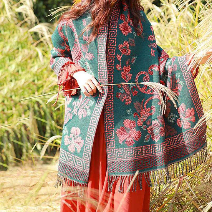 Écharpe de voyage confortable avec motif de fleurs et feuilles tibétaines et Buddha Stones - image 1