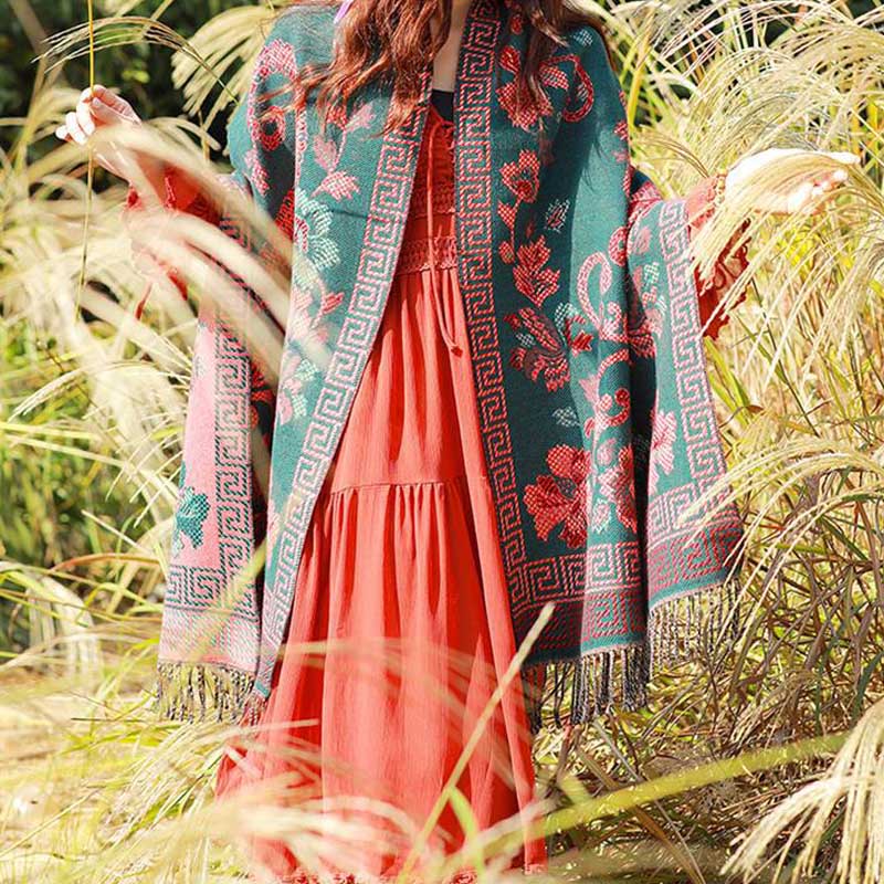 Écharpe de voyage confortable avec motif de fleurs et feuilles tibétaines et Buddha Stones - image 8