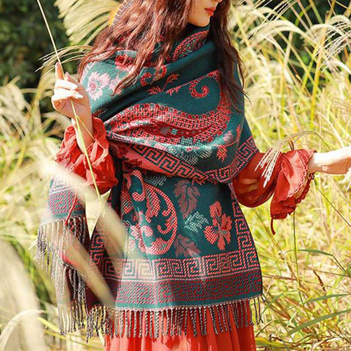 Écharpe de voyage confortable avec motif de fleurs et feuilles tibétaines et Buddha Stones - image 5