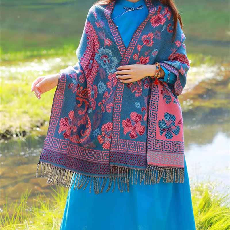 Écharpe de voyage confortable avec motif de fleurs et feuilles tibétaines et Buddha Stones - image 11