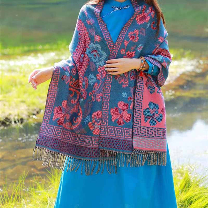 Écharpe de voyage confortable avec motif de fleurs et feuilles tibétaines et Buddha Stones - image 11