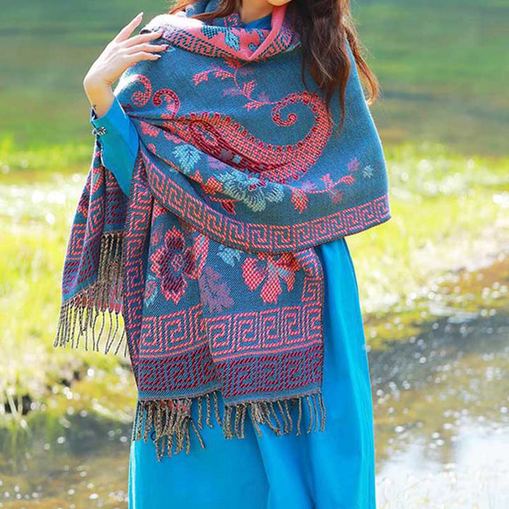 Écharpe de voyage confortable avec motif de fleurs et feuilles tibétaines et Buddha Stones - image 10