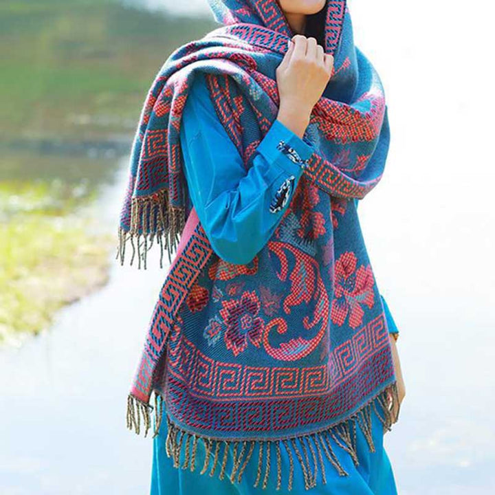 Écharpe de voyage confortable avec motif de fleurs et feuilles tibétaines et Buddha Stones - image 14