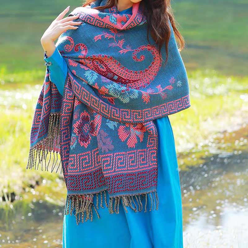 Écharpe de voyage confortable avec motif de fleurs et feuilles tibétaines et Buddha Stones - image 10