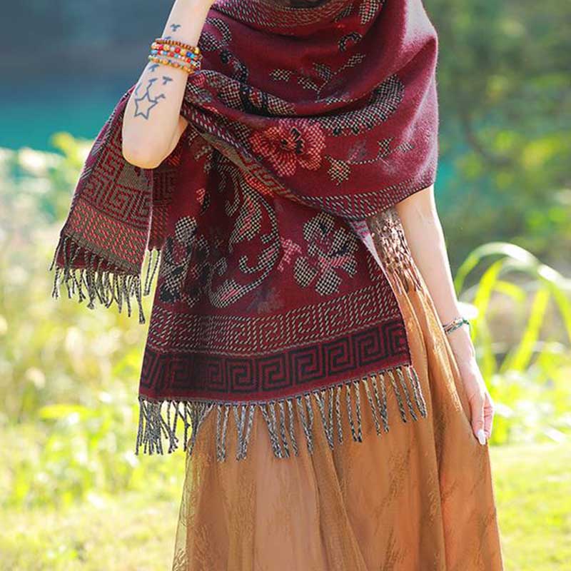 Écharpe de voyage confortable avec motif de fleurs et feuilles tibétaines et Buddha Stones - image 22