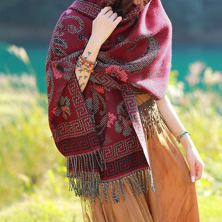 Écharpe de voyage confortable avec motif de fleurs et feuilles tibétaines et Buddha Stones - image 26