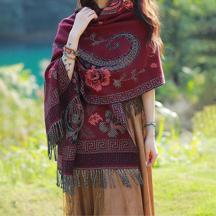 Écharpe de voyage confortable avec motif de fleurs et feuilles tibétaines et Buddha Stones - image 28