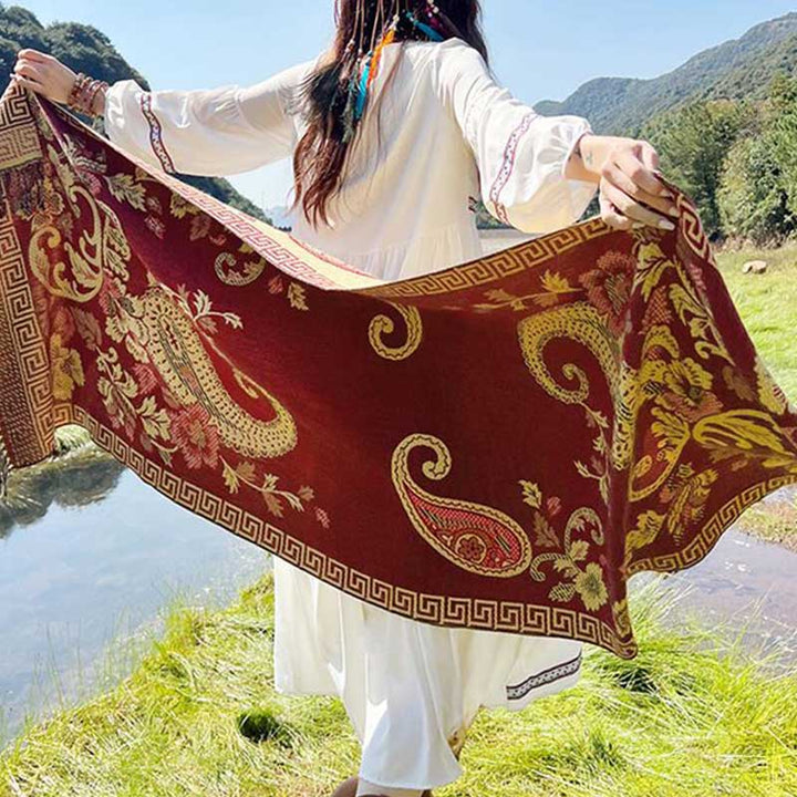 Écharpe de voyage confortable avec motif de fleurs et feuilles tibétaines et Buddha Stones