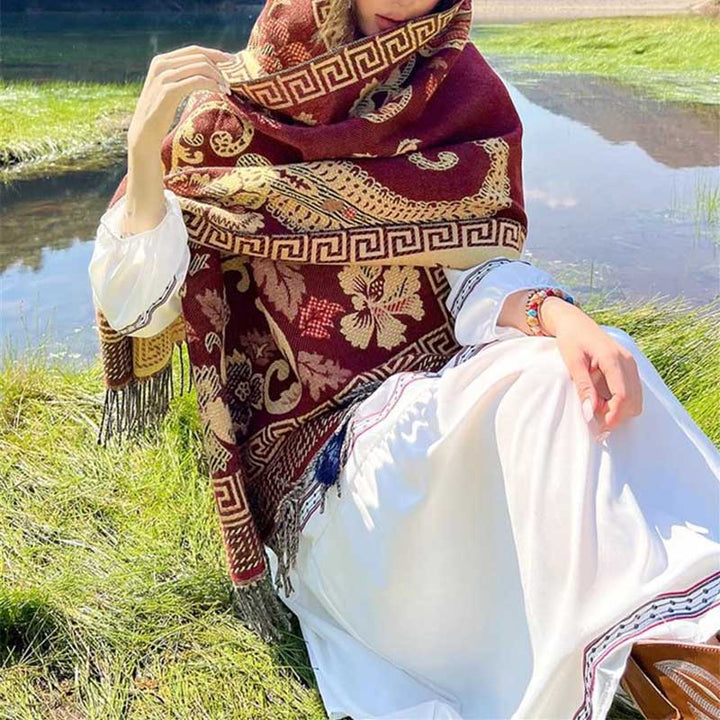 Écharpe de voyage confortable avec motif de fleurs et feuilles tibétaines et Buddha Stones - image 31