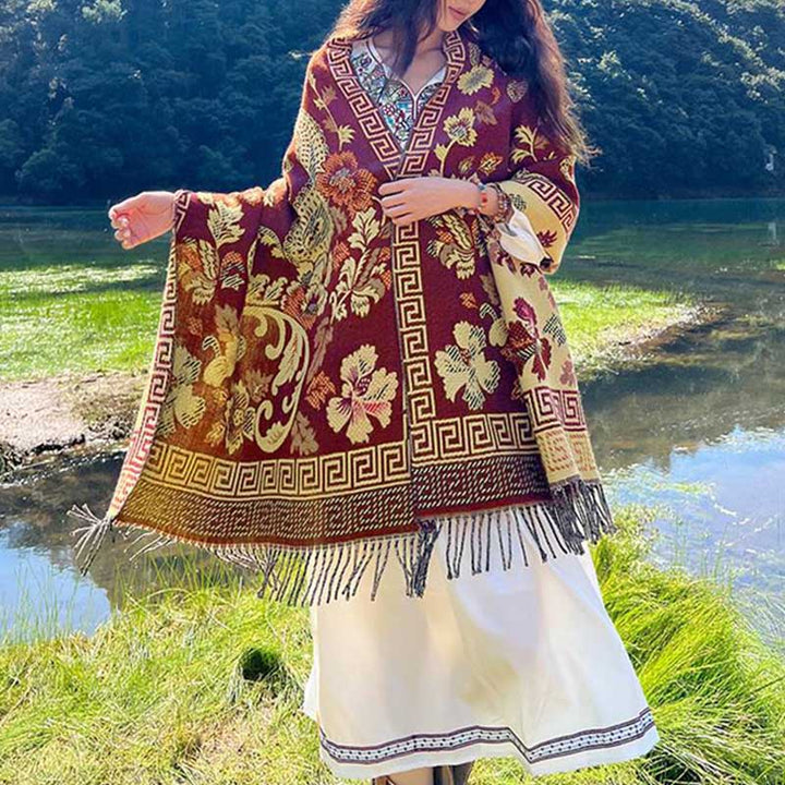 Écharpe de voyage confortable avec motif de fleurs et feuilles tibétaines et Buddha Stones - image 34