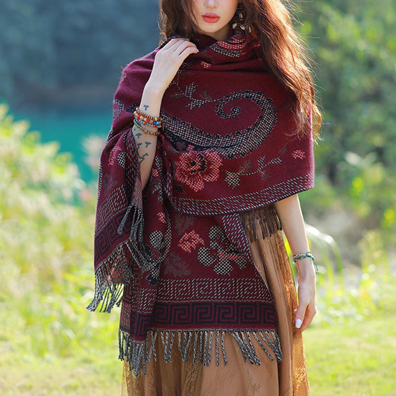 Écharpe de voyage confortable avec motif de fleurs et feuilles tibétaines et Buddha Stones - image 20