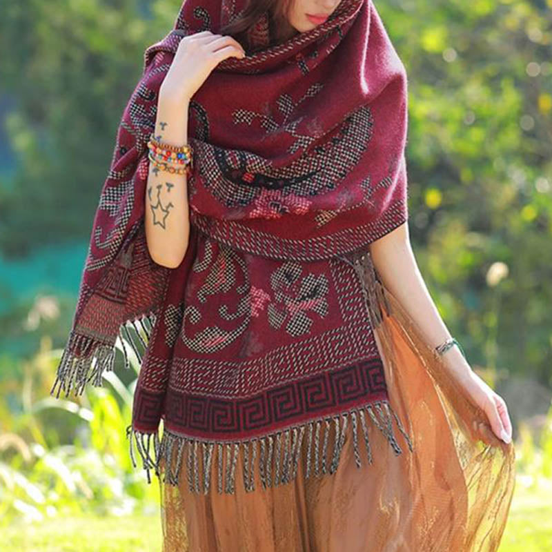 Écharpe de voyage confortable avec motif de fleurs et feuilles tibétaines et Buddha Stones - image 21