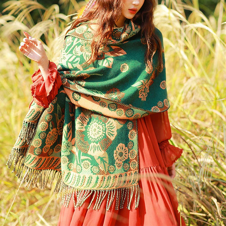 Écharpe de voyage confortable avec motif de fleurs et feuilles tibétaines et Buddha Stones - image 21