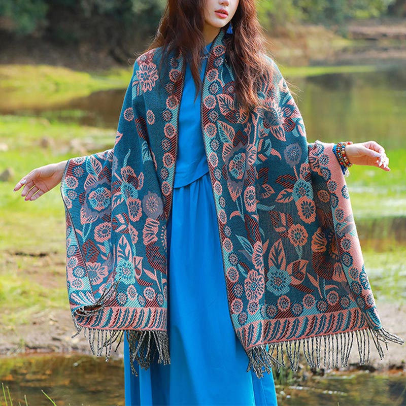 Écharpe de voyage confortable avec motif de fleurs et feuilles tibétaines et Buddha Stones - image 2