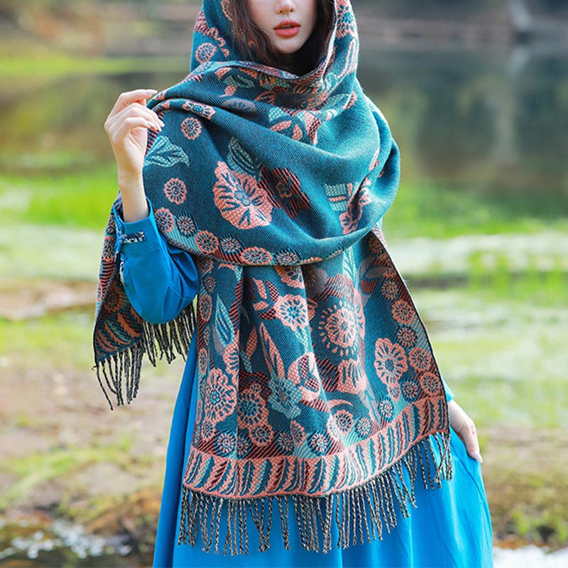 Écharpe de voyage confortable avec motif de fleurs et feuilles tibétaines et Buddha Stones - image 1