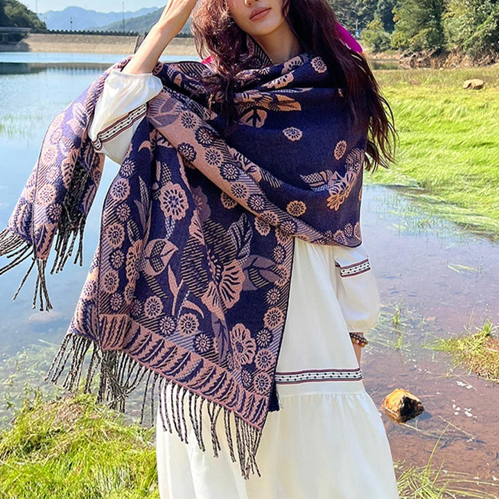 Écharpe de voyage confortable avec motif de fleurs et feuilles tibétaines et Buddha Stones - Orchidée - image 35