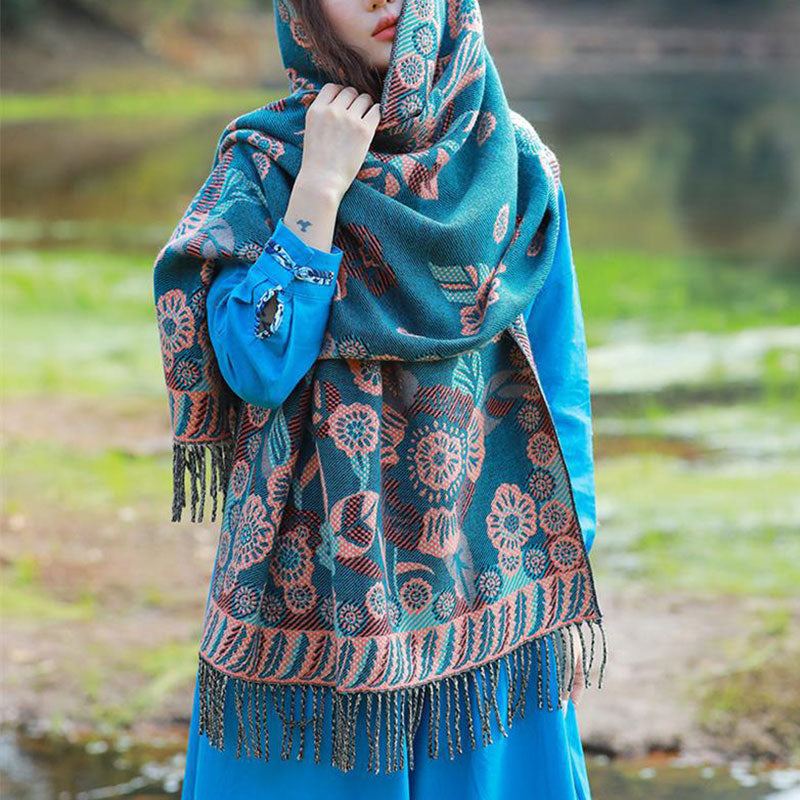 Écharpe de voyage confortable avec motif de fleurs et feuilles tibétaines et Buddha Stones - image 8