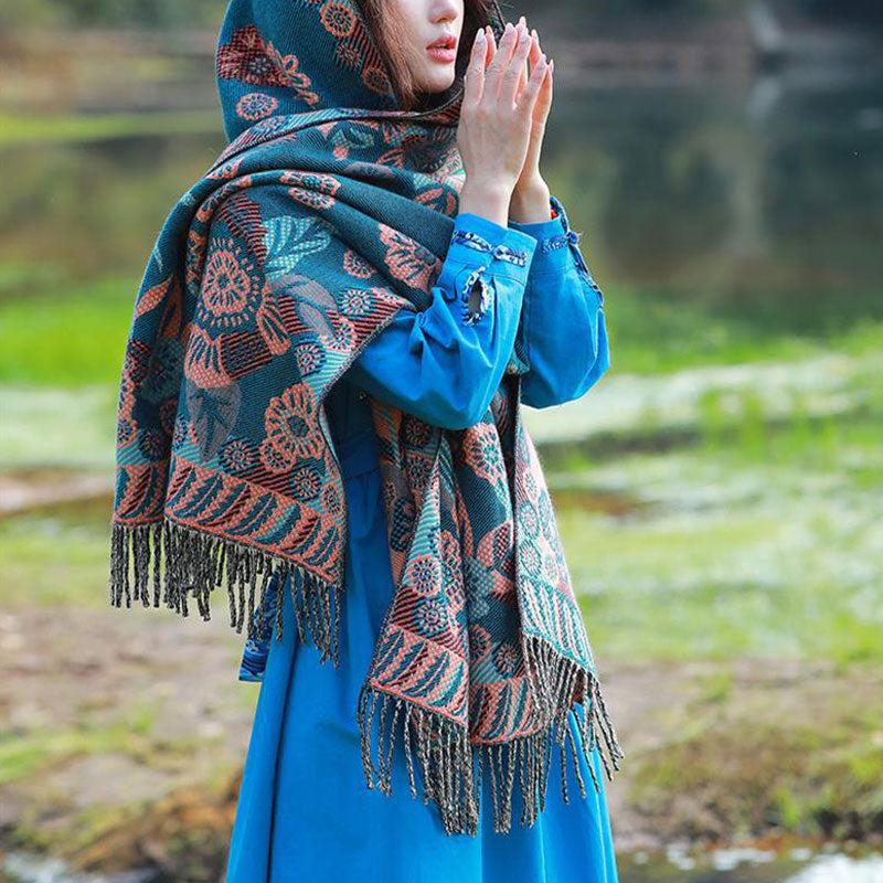 Écharpe de voyage confortable avec motif de fleurs et feuilles tibétaines et Buddha Stones - image 6
