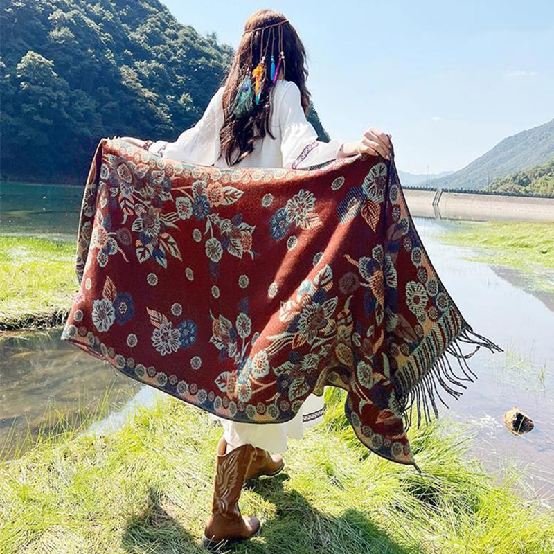 Écharpe de voyage confortable avec motif de fleurs et feuilles tibétaines et Buddha Stones - image 30