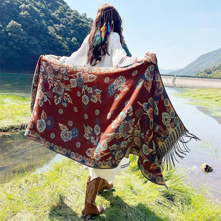 Écharpe de voyage confortable avec motif de fleurs et feuilles tibétaines et Buddha Stones - image 30