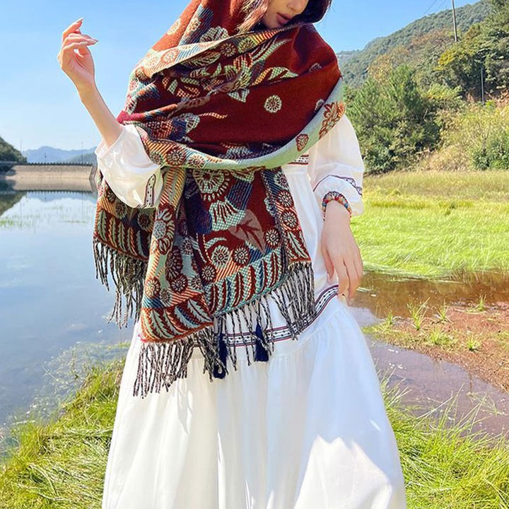 Écharpe de voyage confortable avec motif de fleurs et feuilles tibétaines et Buddha Stones - image 32