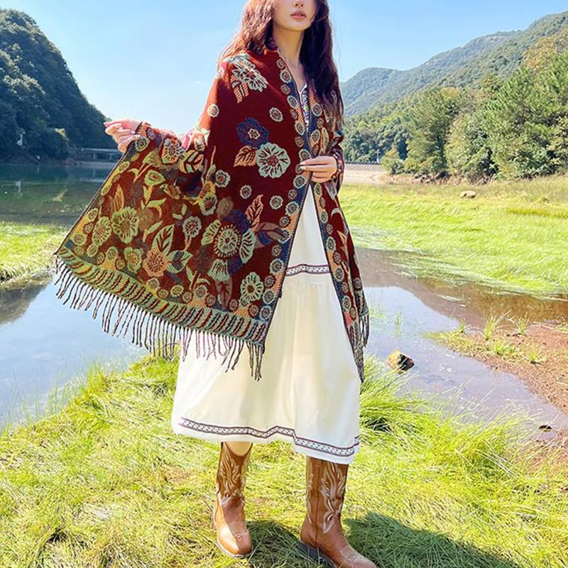 Écharpe de voyage confortable avec motif de fleurs et feuilles tibétaines et Buddha Stones - image 31