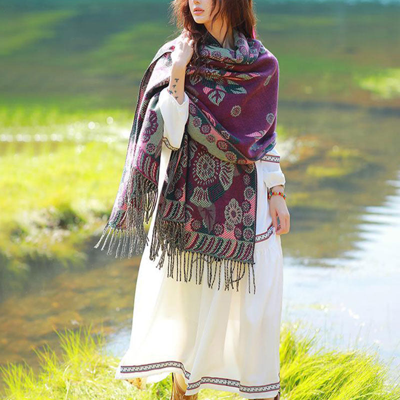 Écharpe de voyage confortable avec motif de fleurs et feuilles tibétaines et Buddha Stones - image 16