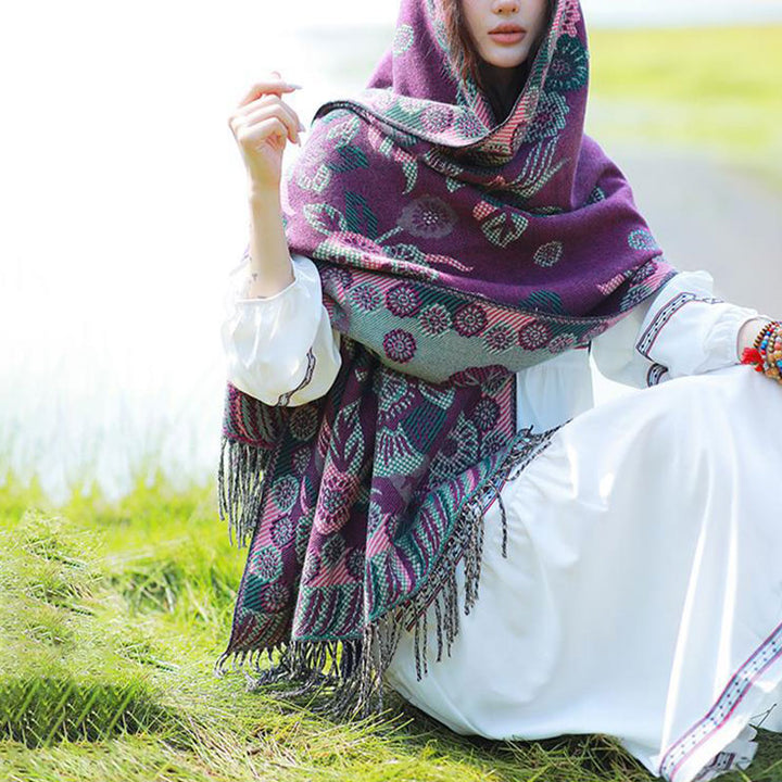 Écharpe de voyage confortable avec motif de fleurs et feuilles tibétaines et Buddha Stones - image 17