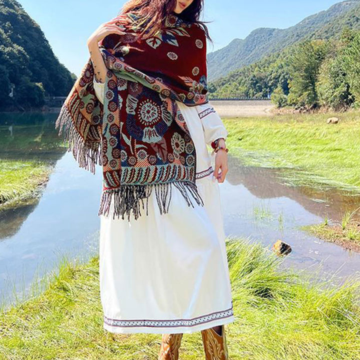 Écharpe de voyage confortable avec motif de fleurs et feuilles tibétaines et Buddha Stones - image 34